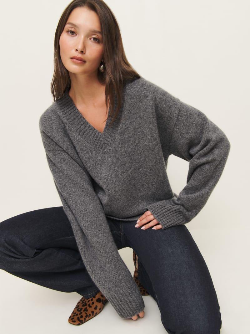 Jadey Cashmere Oversized V-neck Sweater Product Image