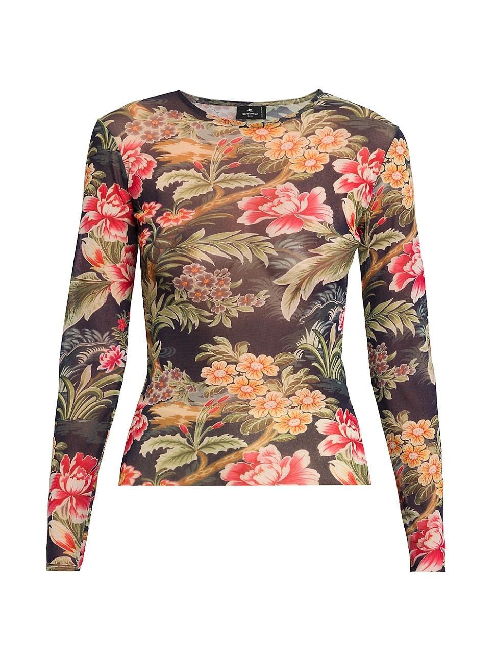 Womens Floral Mesh Long-Sleeve Top Product Image