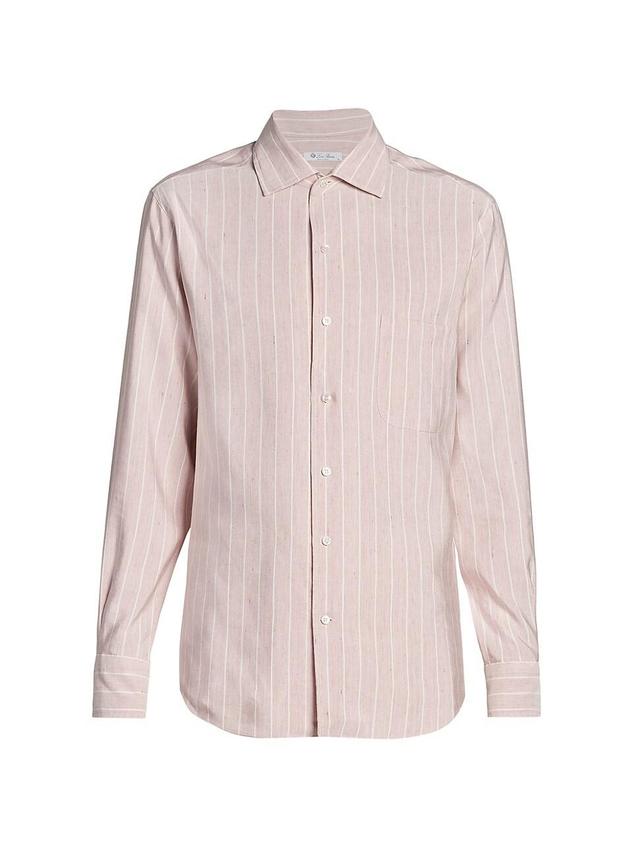 Mens Linen Striped Button-Up Shirt Product Image