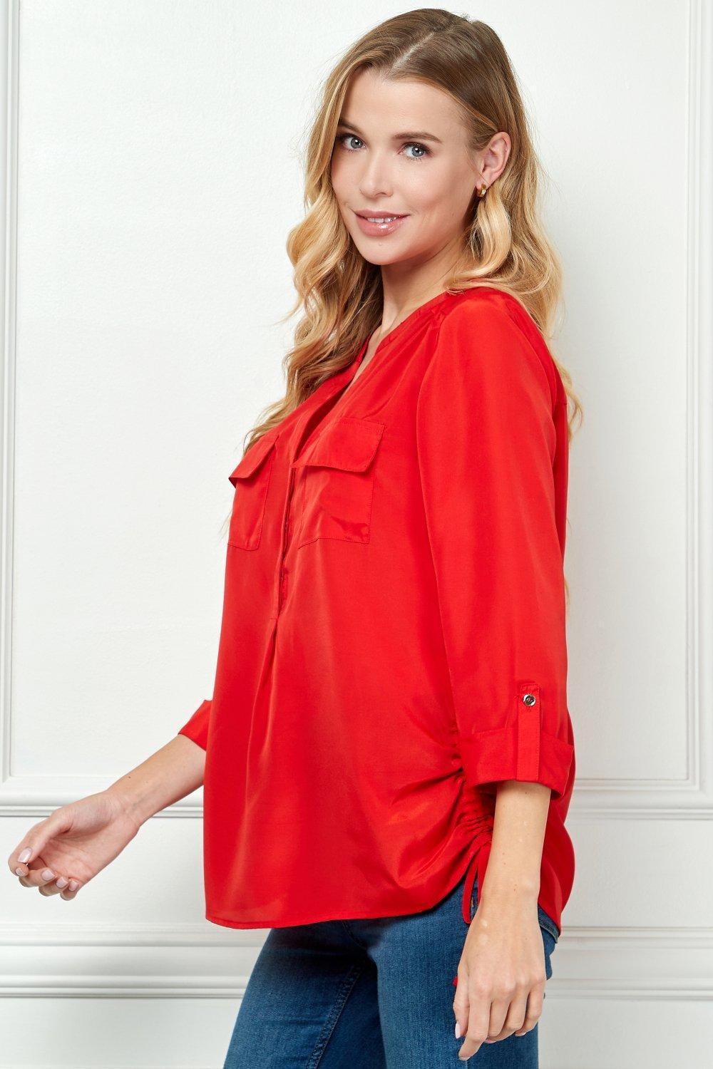 Sara Michelle 3/4 Button Tab Sleeve Patch Pockets Side Ties Popover Product Image