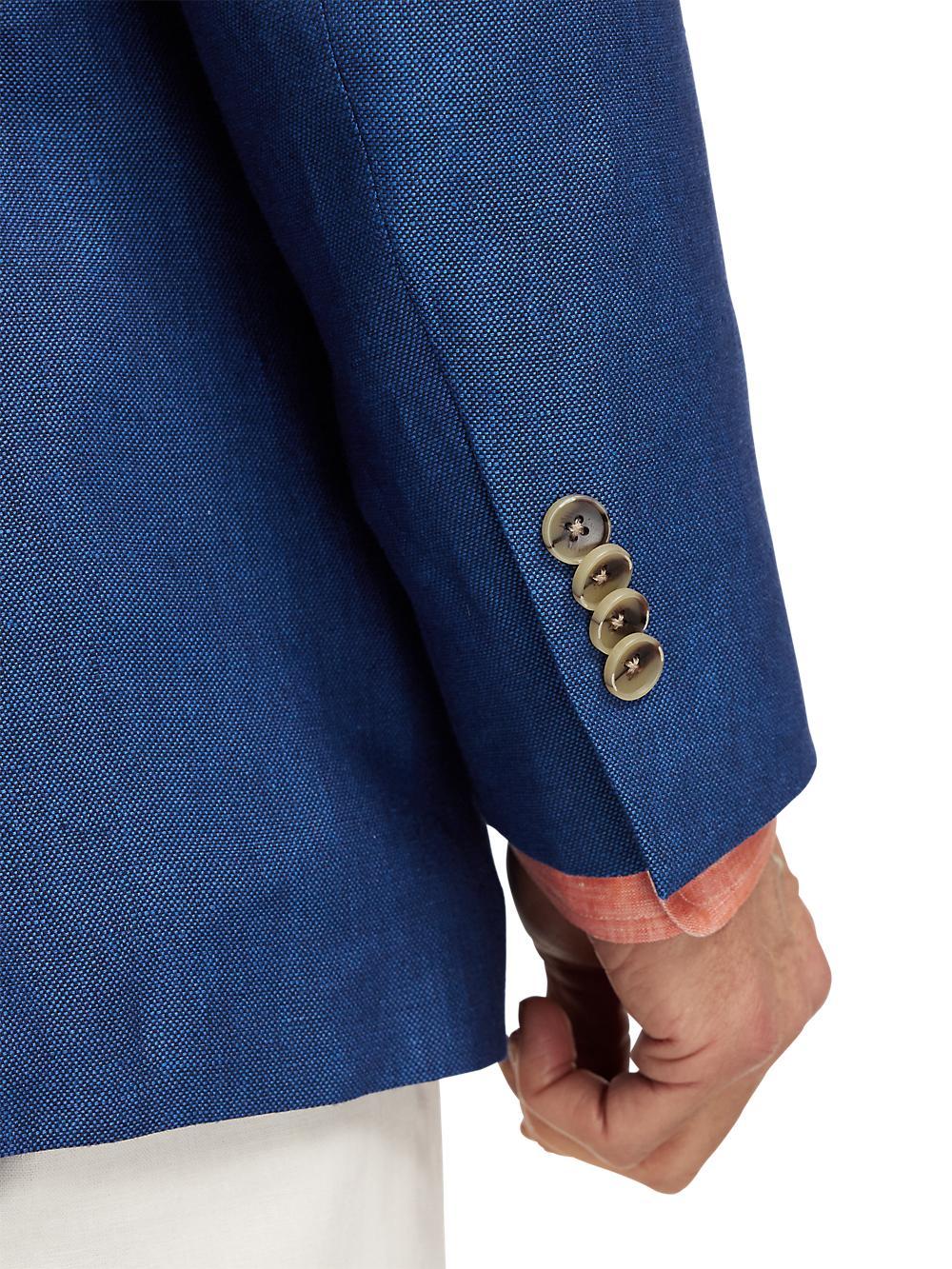 Linen Single Breasted Notch Lapel Sport Coat - Blue Product Image