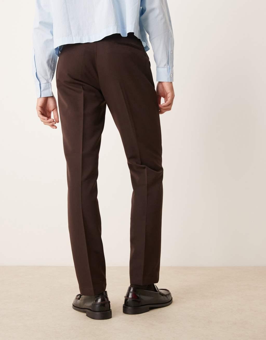 ASOS DESIGN smart slim fit pants in brown Product Image