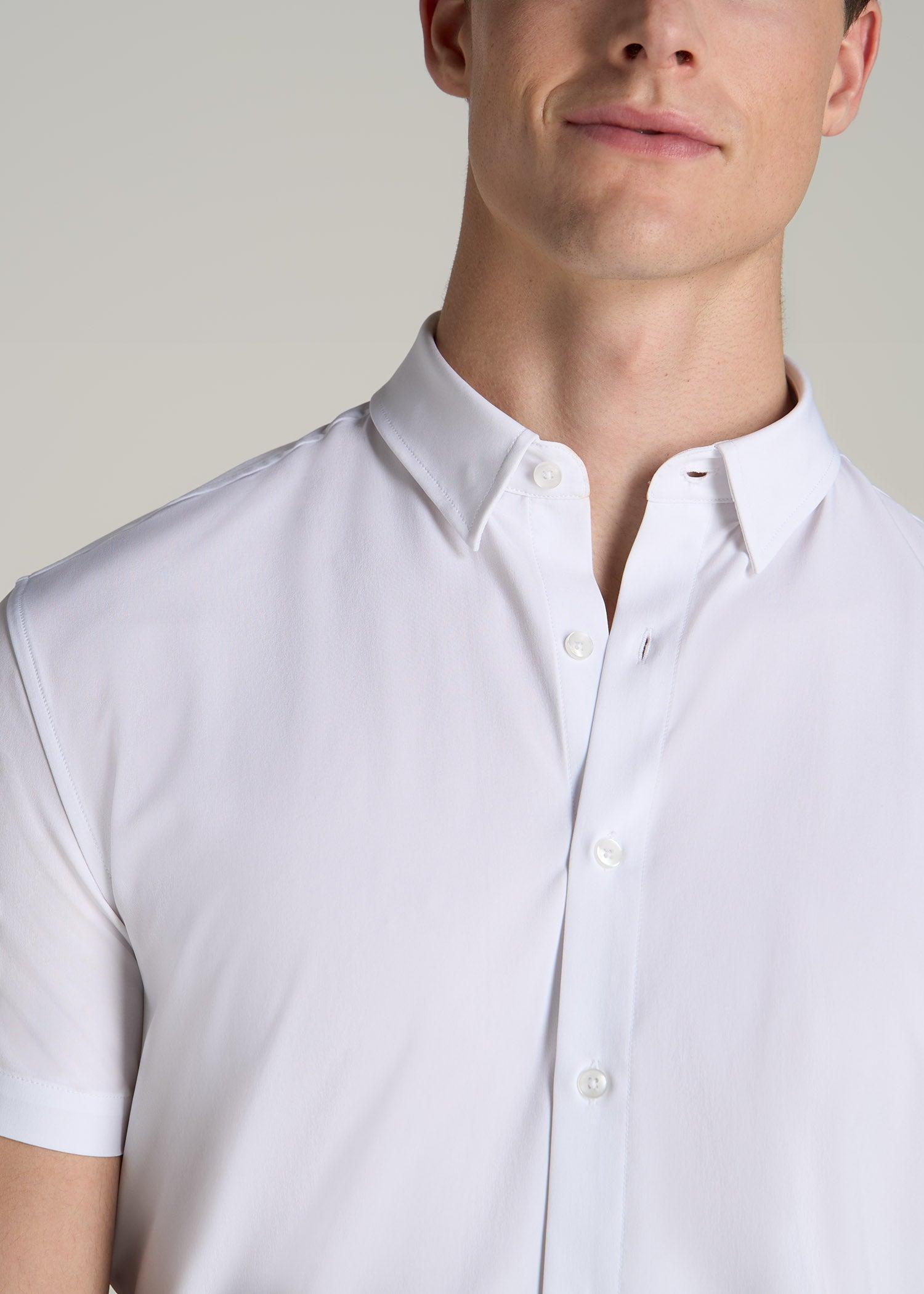 Short Sleeve Traveler Stretch Button Shirt for Tall Men in Bright White Product Image