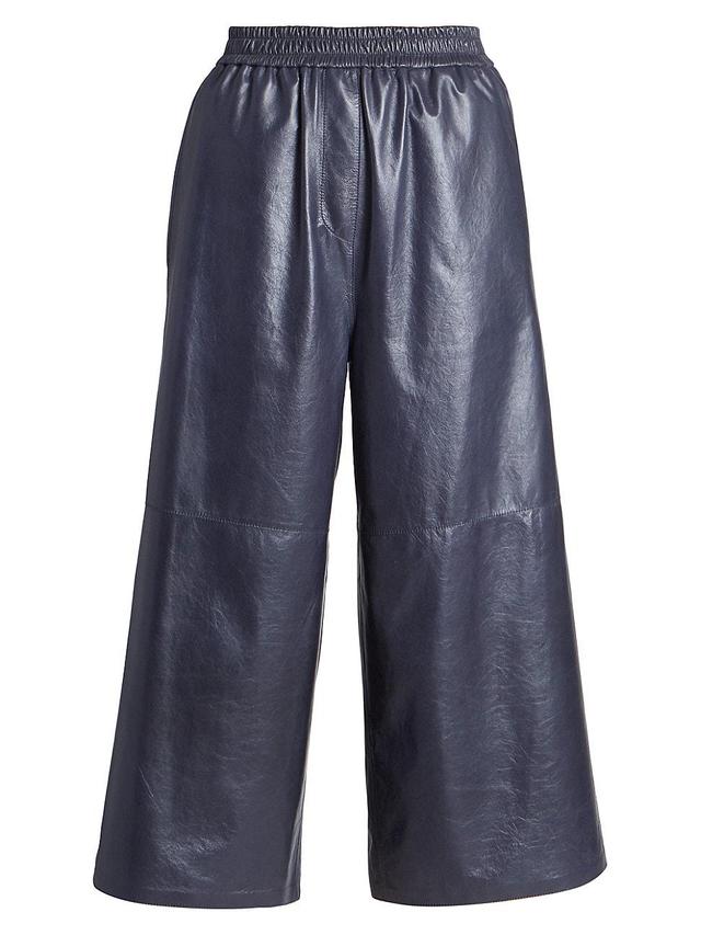 Womens Cropped Leather Trousers Product Image