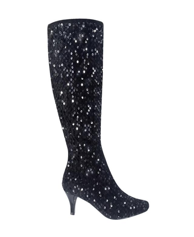 Impo Womens Namora Sequin Stretch Knee High Boots - Black - Fabric Product Image