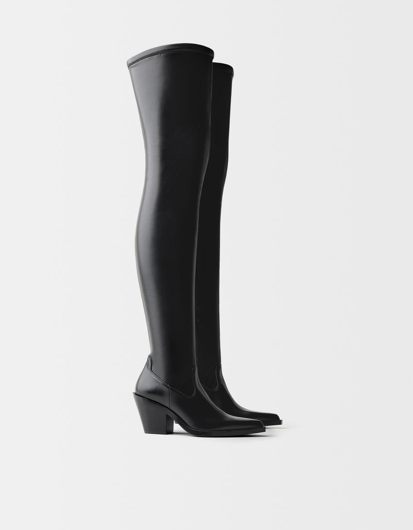 Knee-high high-heel cowboy boots product image