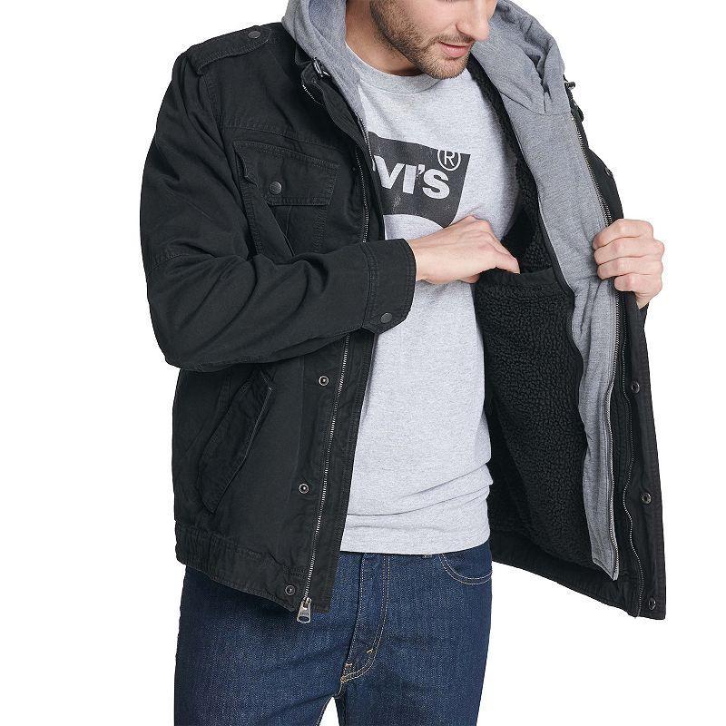 Mens Levis Washed Cotton Sherpa-Lined Hooded Trucker Jacket Black Product Image