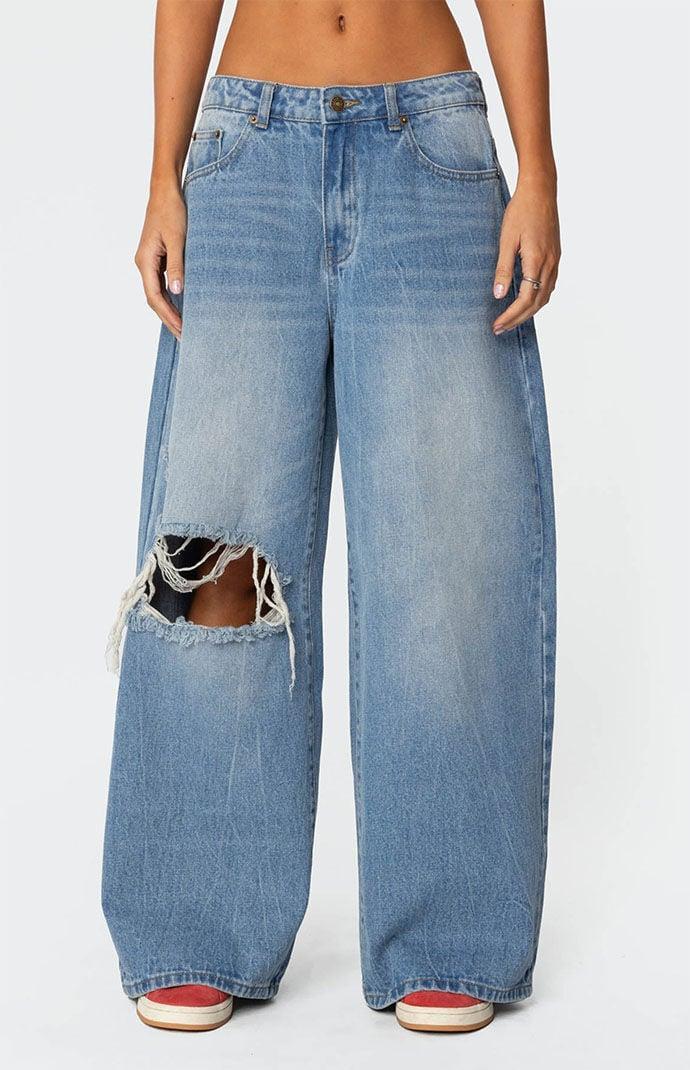 Edikted Women's Distressed Low Rise Baggy Jeans Product Image