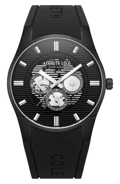 Kenneth Cole New York Mens Multi-Function Black Silicone Strap Watch 42mm Product Image