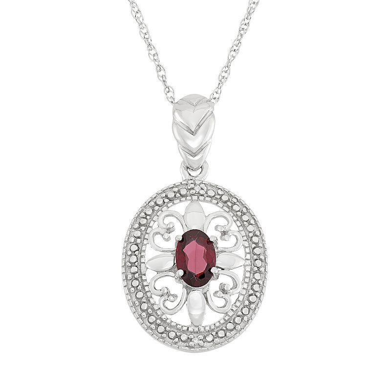 Jewelexcess Garnet & Diamond Accent Sterling Silver Pendant Necklace, Womens Red Product Image