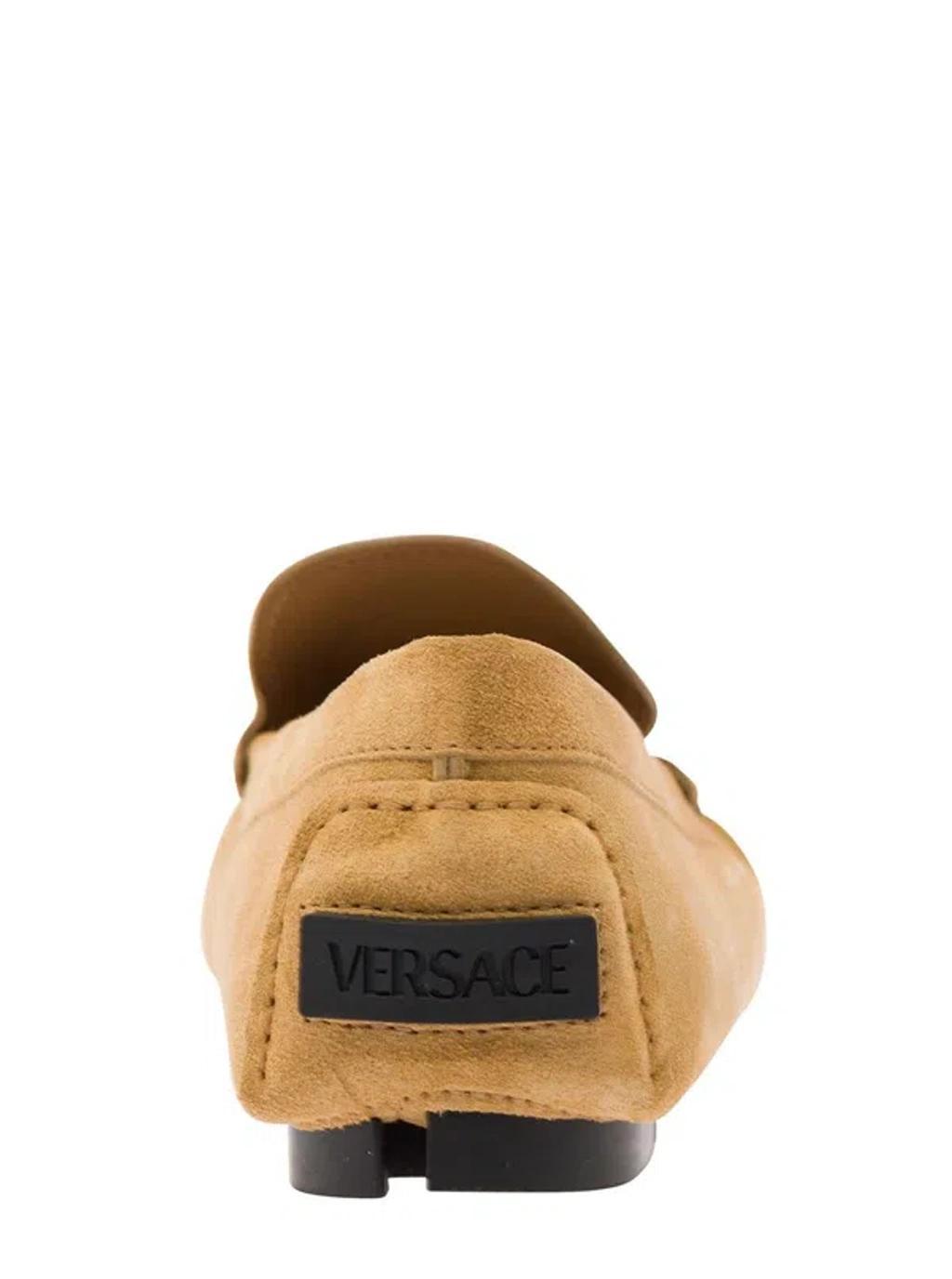 VERSACE Medusa Head-detail Suede Loafers In Brown Product Image