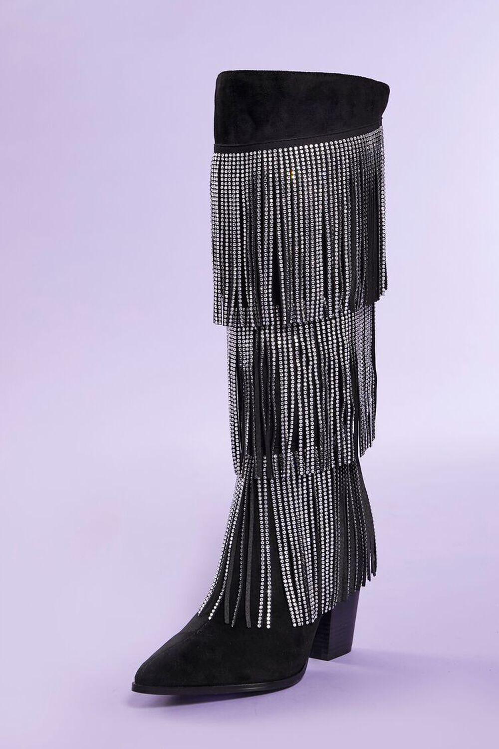 Over-the-Knee Rhinestone Fringe Boots | Forever 21 Product Image