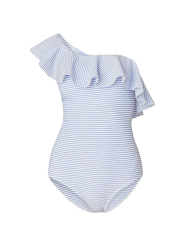 Womens Ruffle One-Shoulder One-Piece Swimsuit Product Image