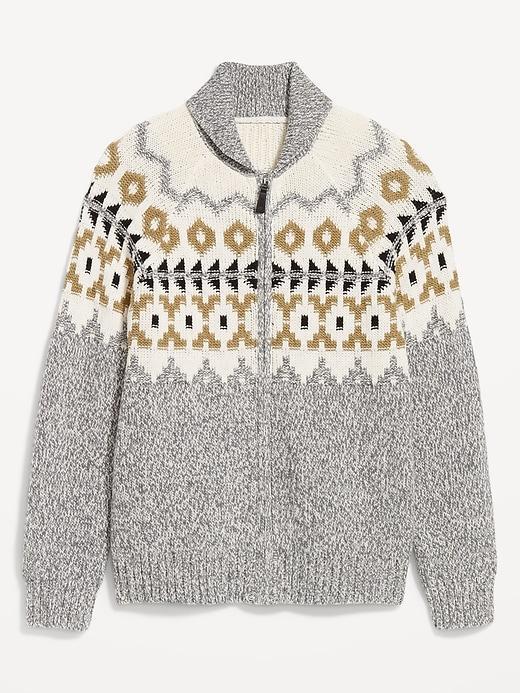 Fair Isle Zip Cardigan Sweater Product Image