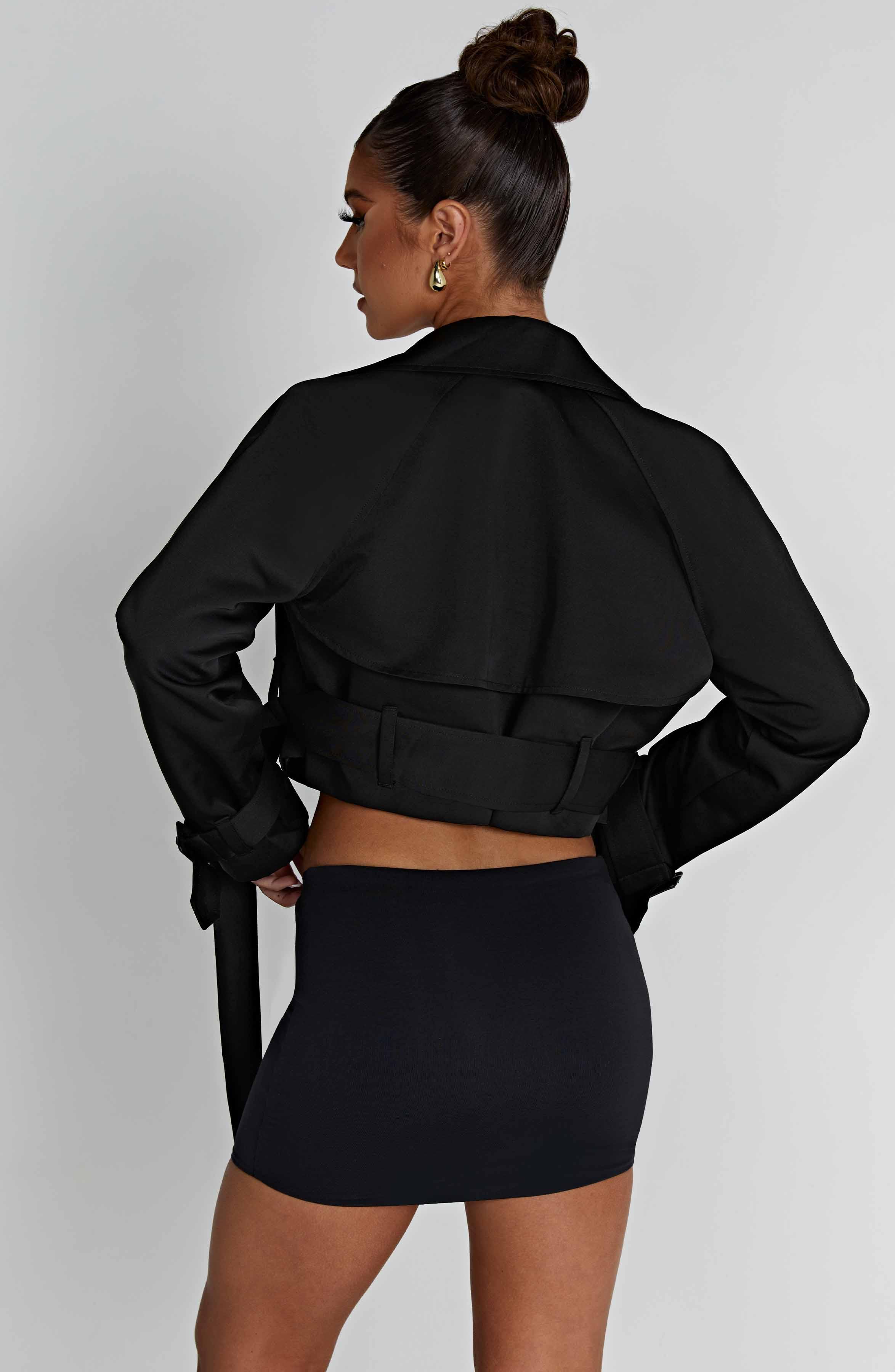 Caprice Cropped Trench Coat - Black Product Image