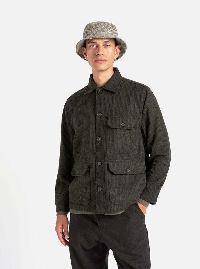 Universal Works Utility Jacket in Black/Olive Stripe Wool Mix Product Image