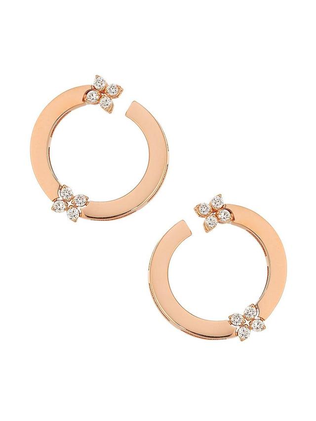 Womens Love In Verona 18K Rose Gold & Double Diamond Front-Facing Hoop Earrings Product Image