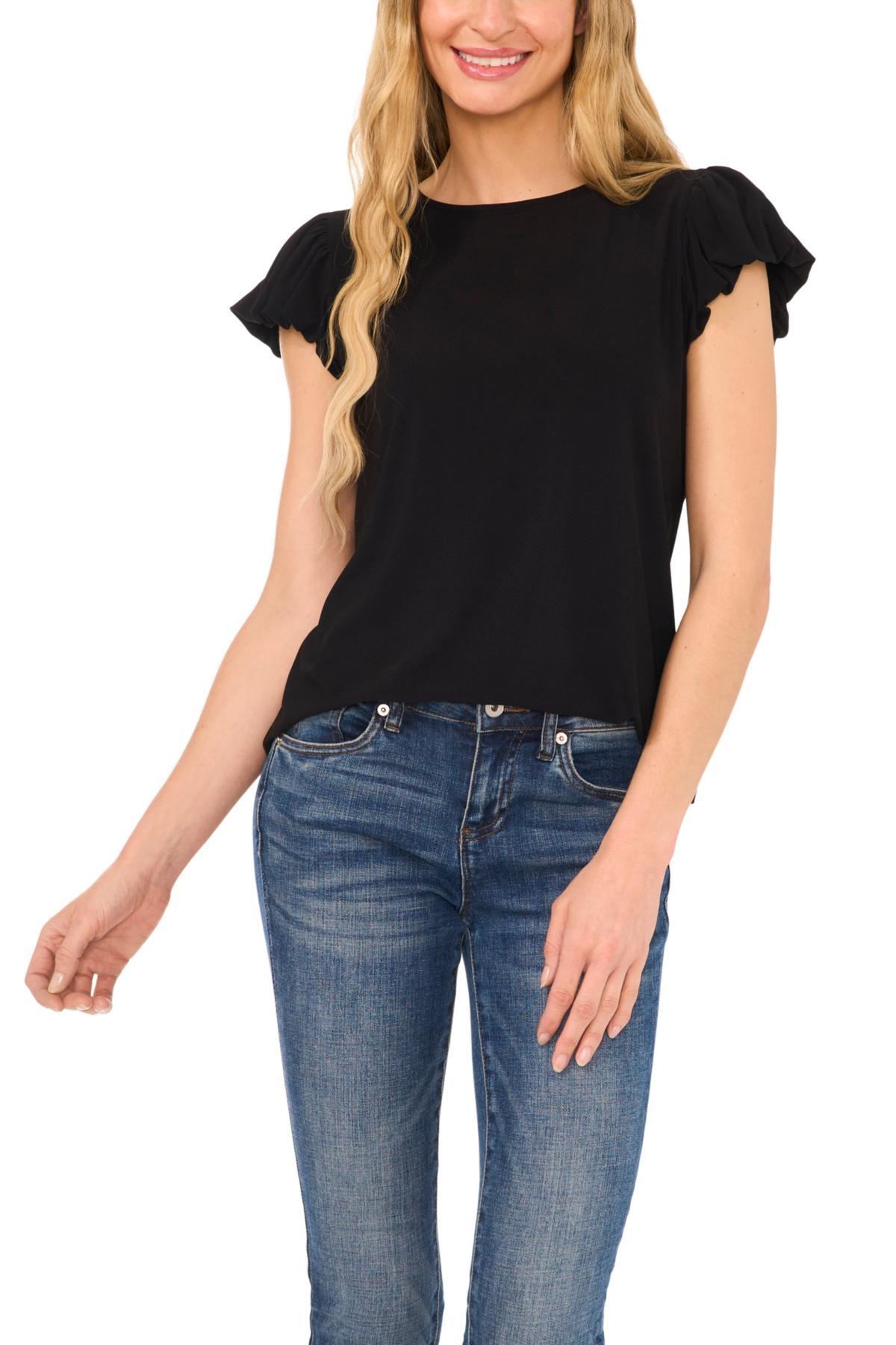 CeCe Womens Date Night Cap Bubble Sleeve Tee with Bow Tie Back Product Image