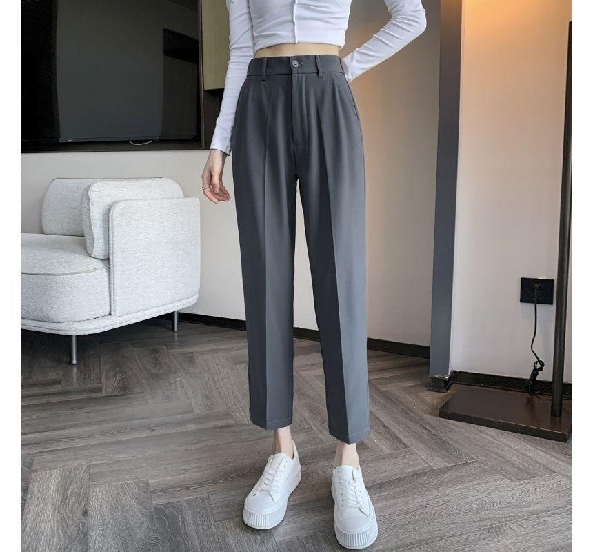 High Waist Plain Cropped Straight Leg Dress Pants (Various Designs) Product Image