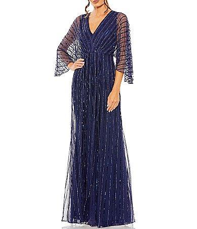 Womens Wide-Sleeve Sequin Beaded Gown Product Image