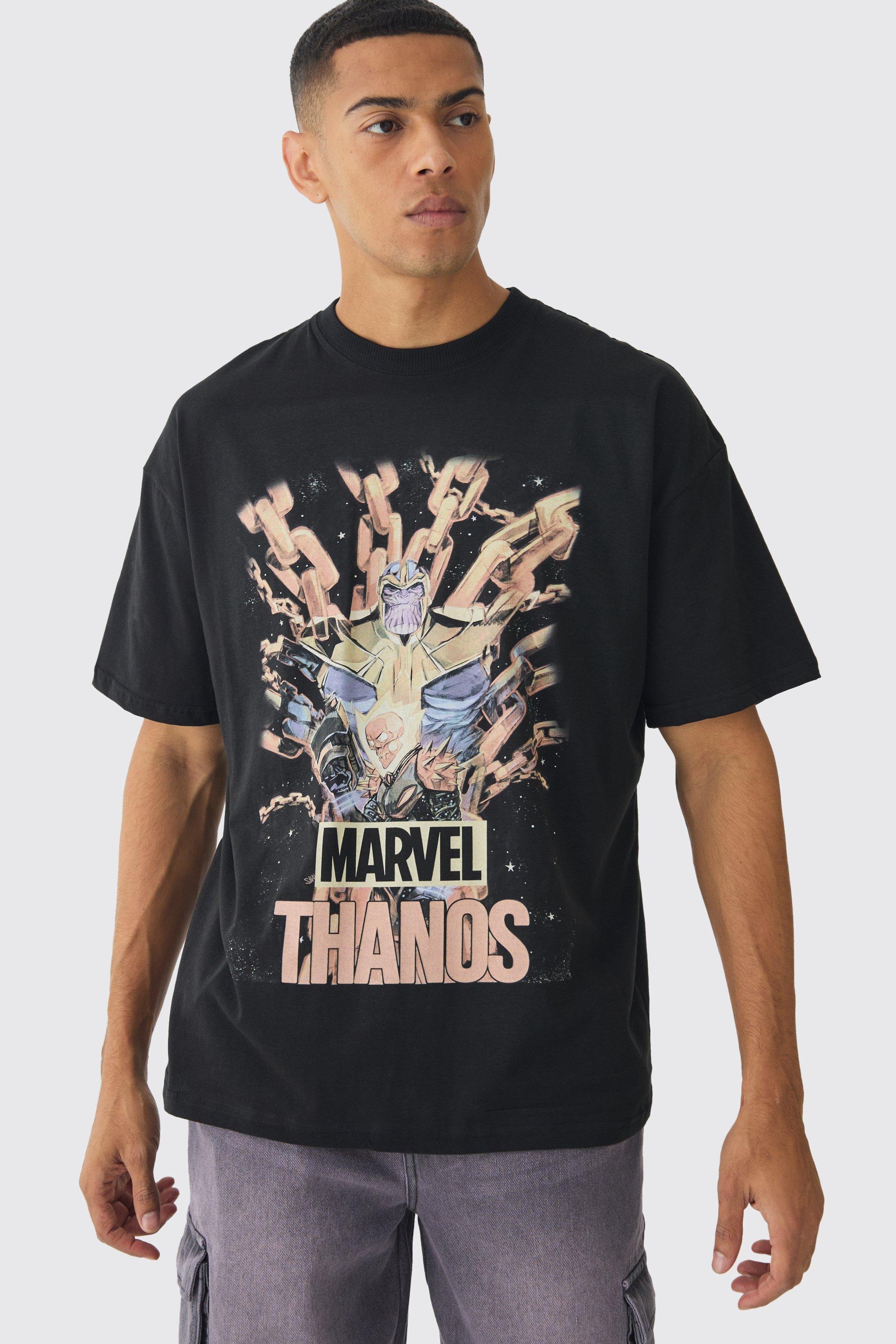 Mens Black Oversized Marvel Thanos License Print T-Shirt, Black Product Image