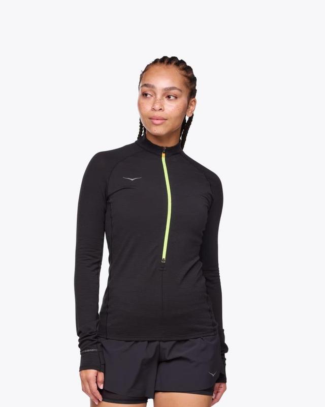 HOKA Womens BaseZip Long Sleeve Shirt in Black, Size XS Product Image