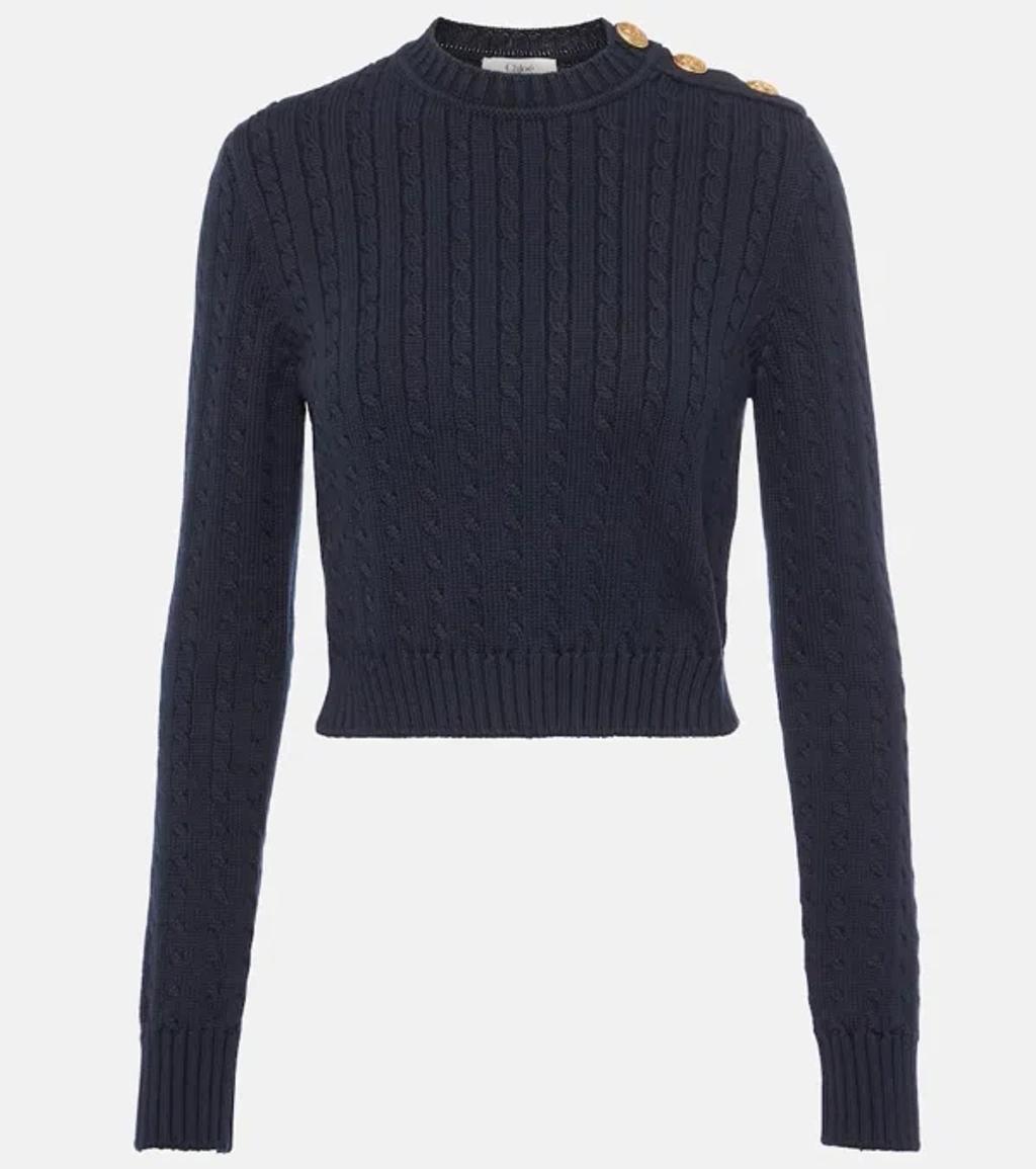 Cropped Cable-knit Cotton Sweater In Blue product image