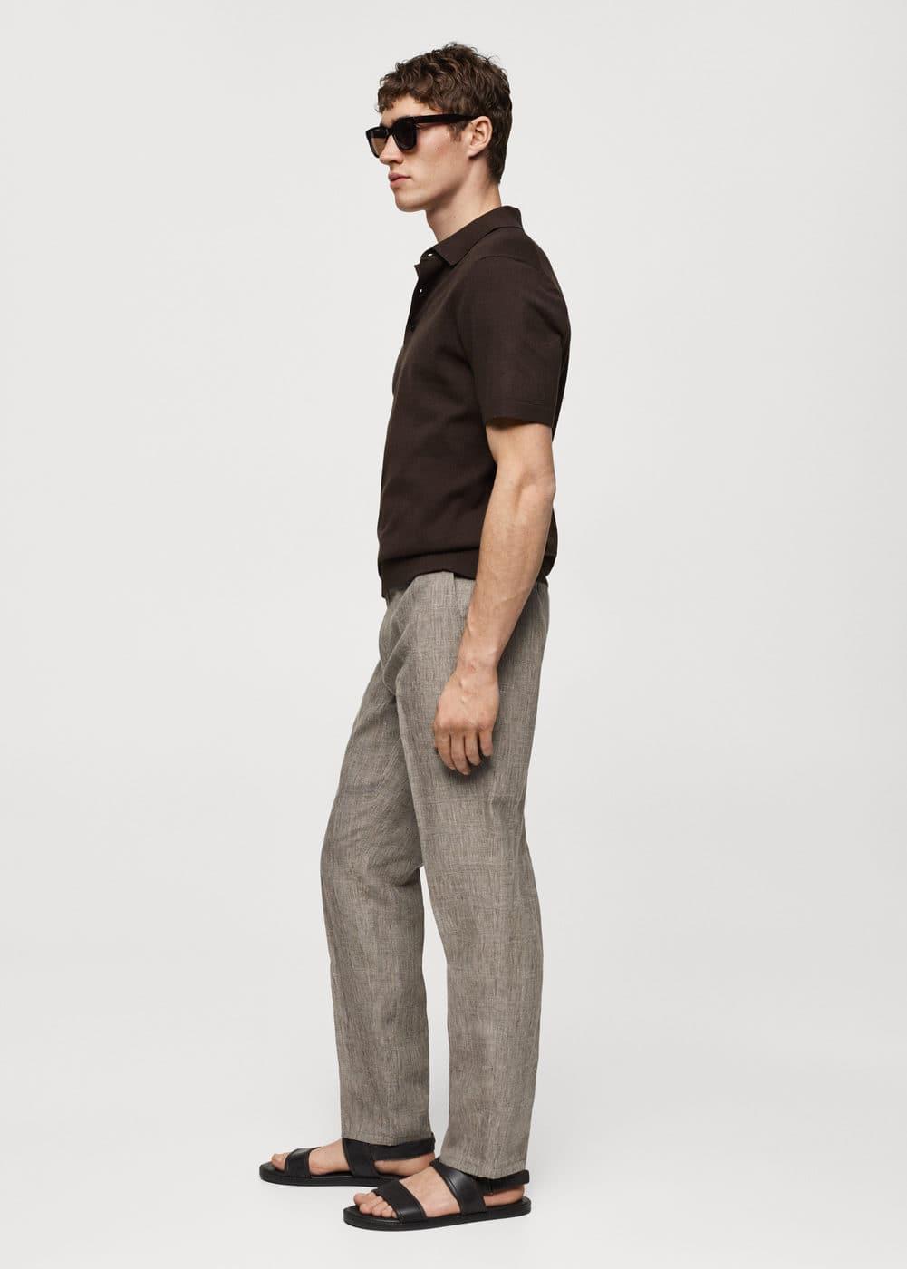 Mango Mens 100% Linen Prince Of Wales Check Trousers Product Image