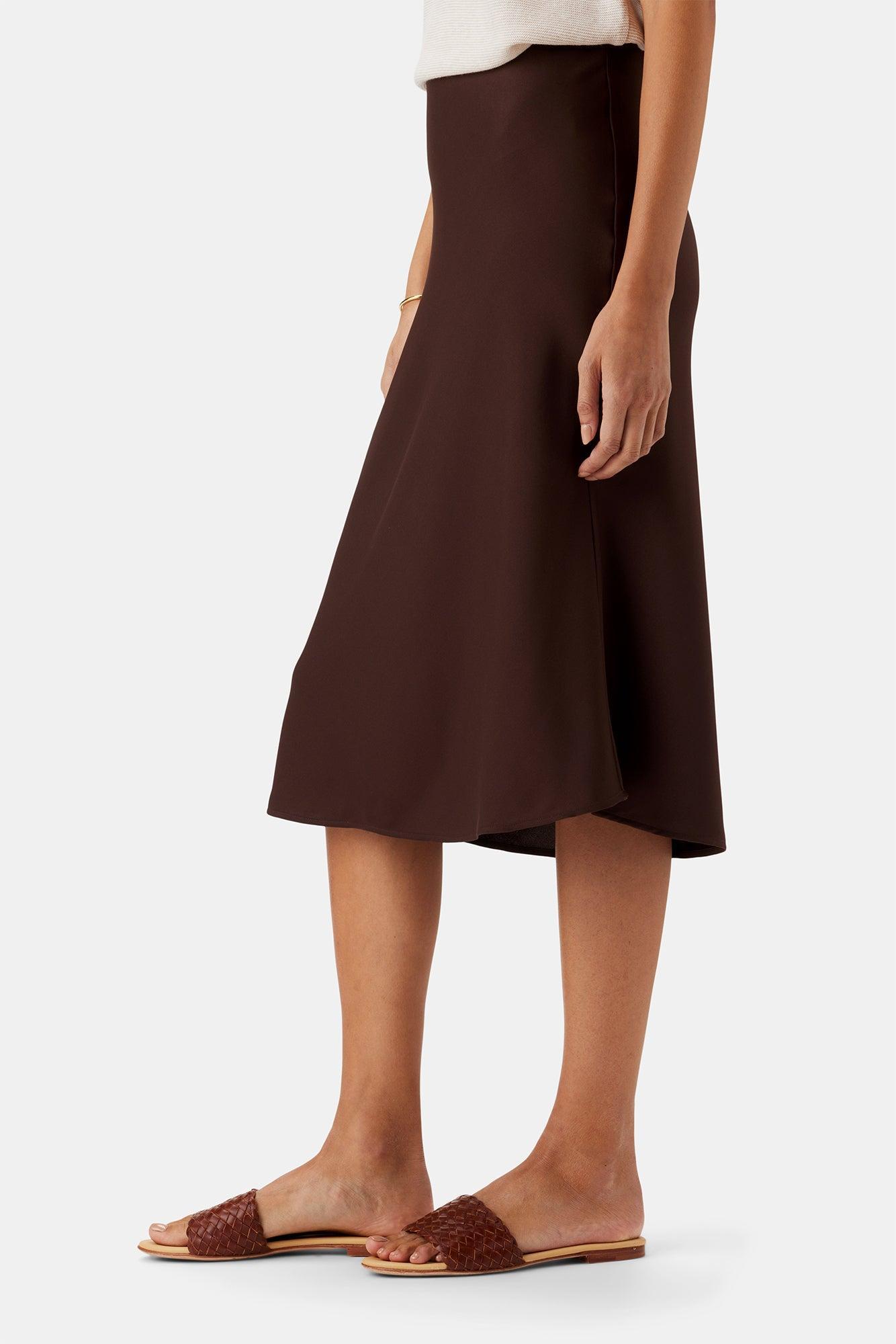 Eve Stretch Silk Skirt - Espresso Product Image