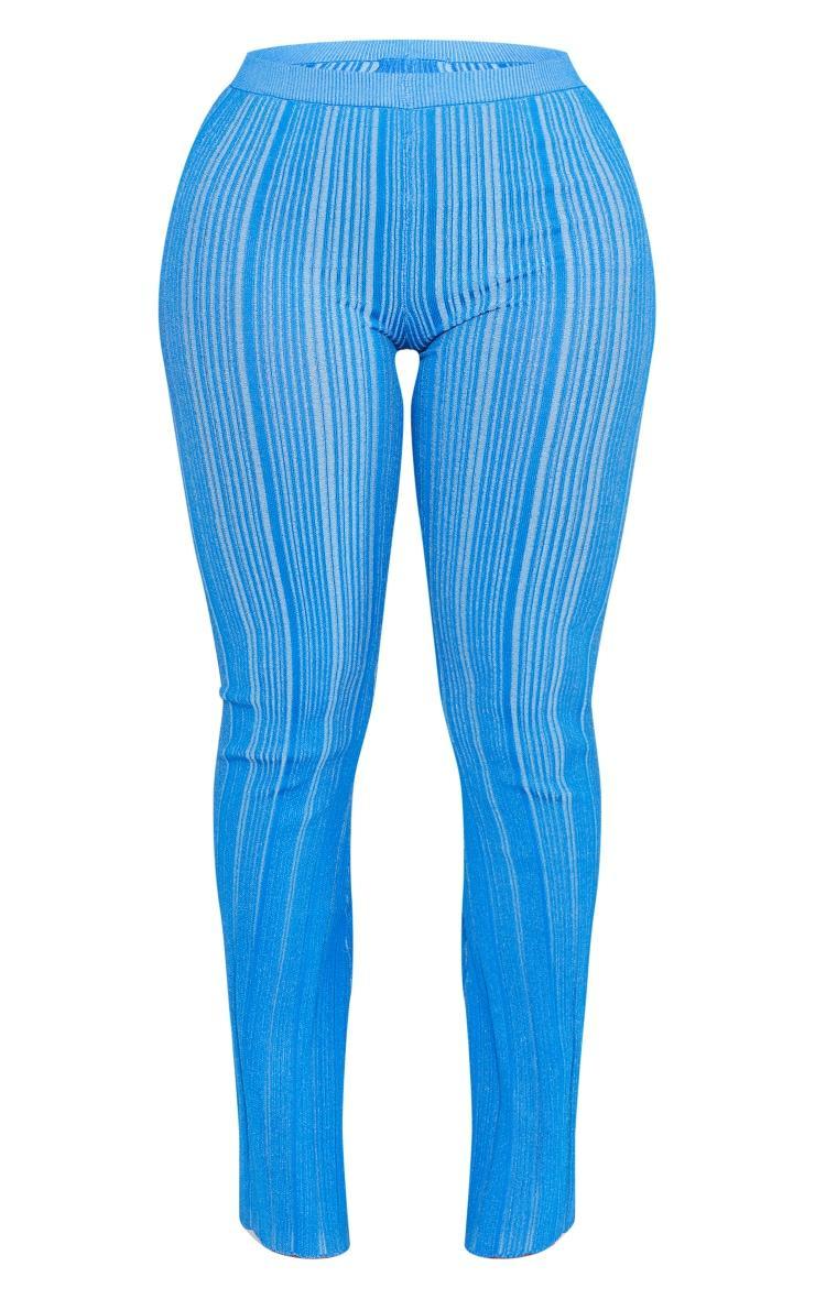 Shape Blue Contrast Knit Skinny Flare Pants Product Image