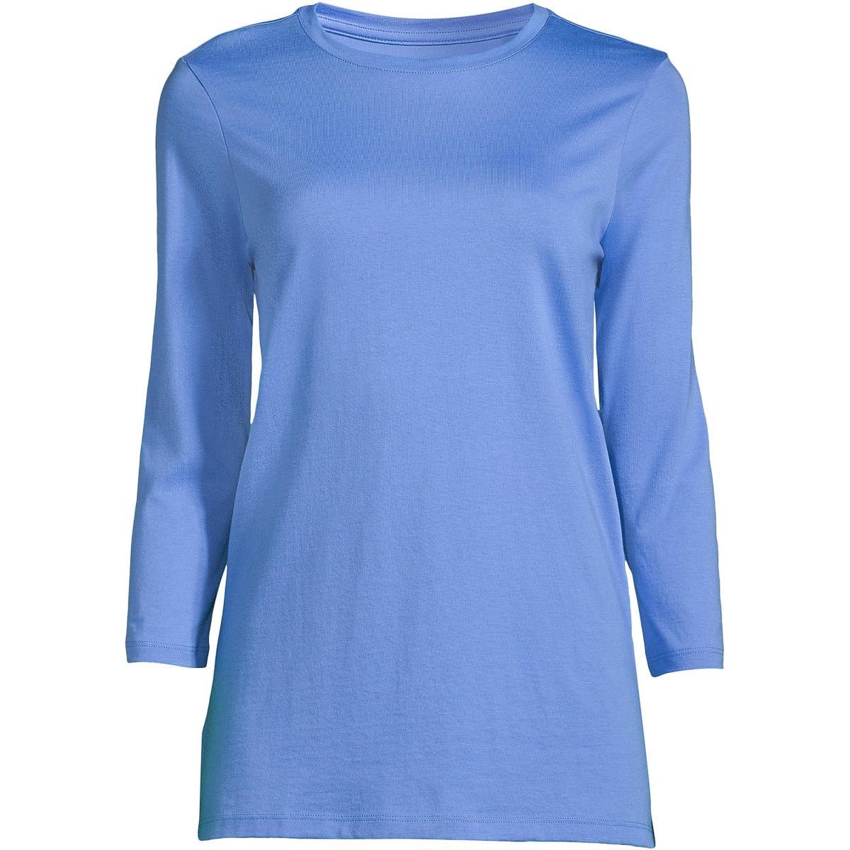 Lands End Womens Petite 3/4 Sleeve Supima Cotton Crewneck Tunic Product Image