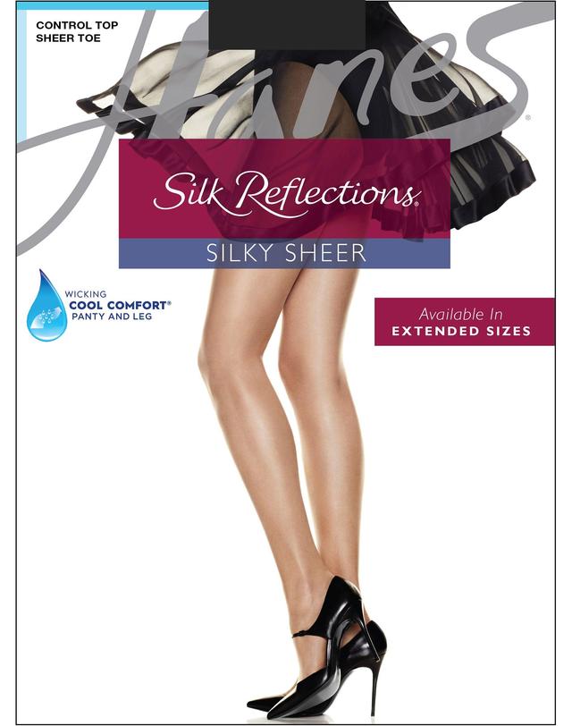 Hanes Silk Reflections Control Top Pantyhose with Sheer Toe Classic Navy CD Womens Product Image