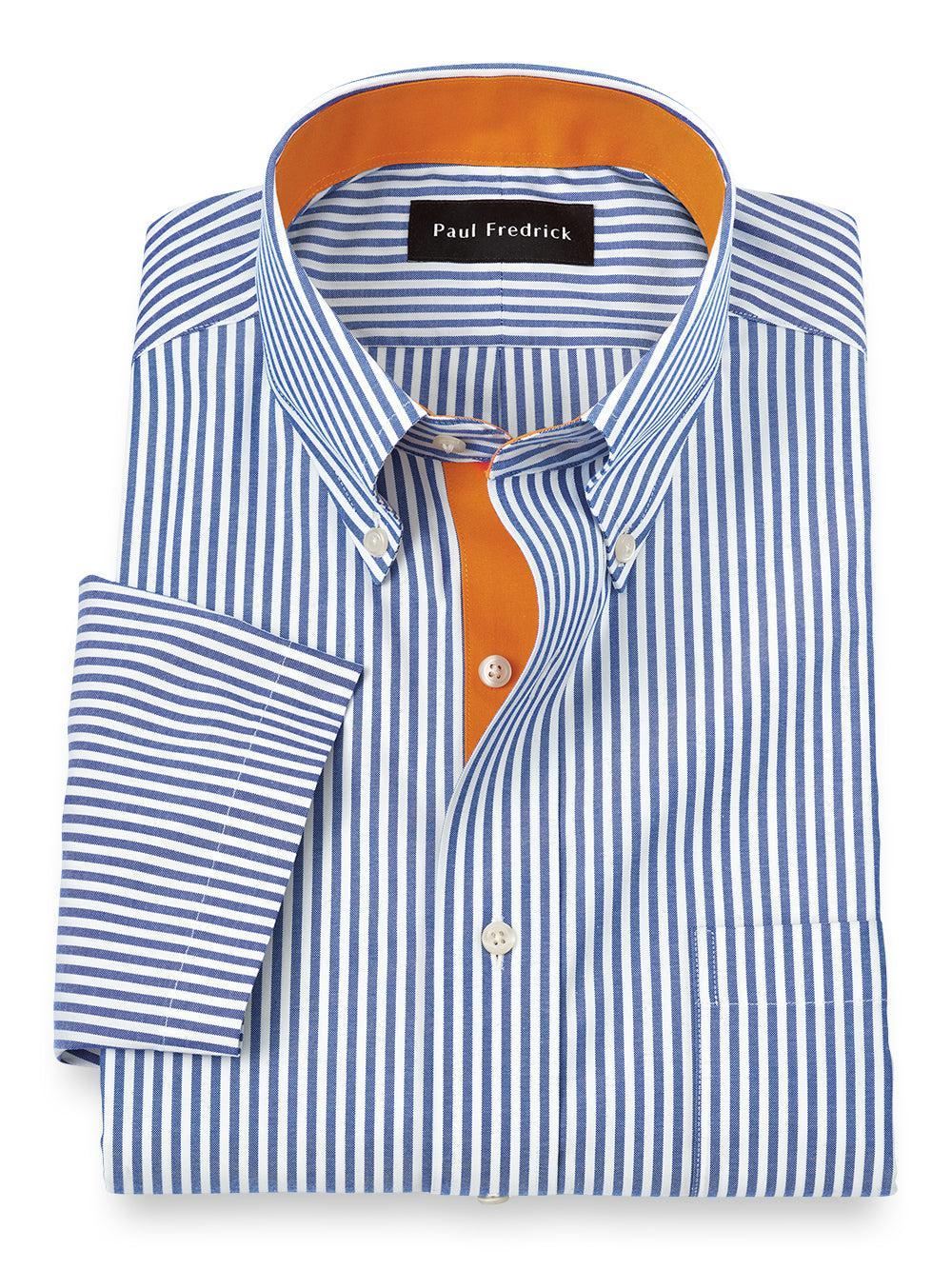 Slim Fit Comfort Stretch Non-iron Stripe Dress Shirt With Contrast Trim Product Image