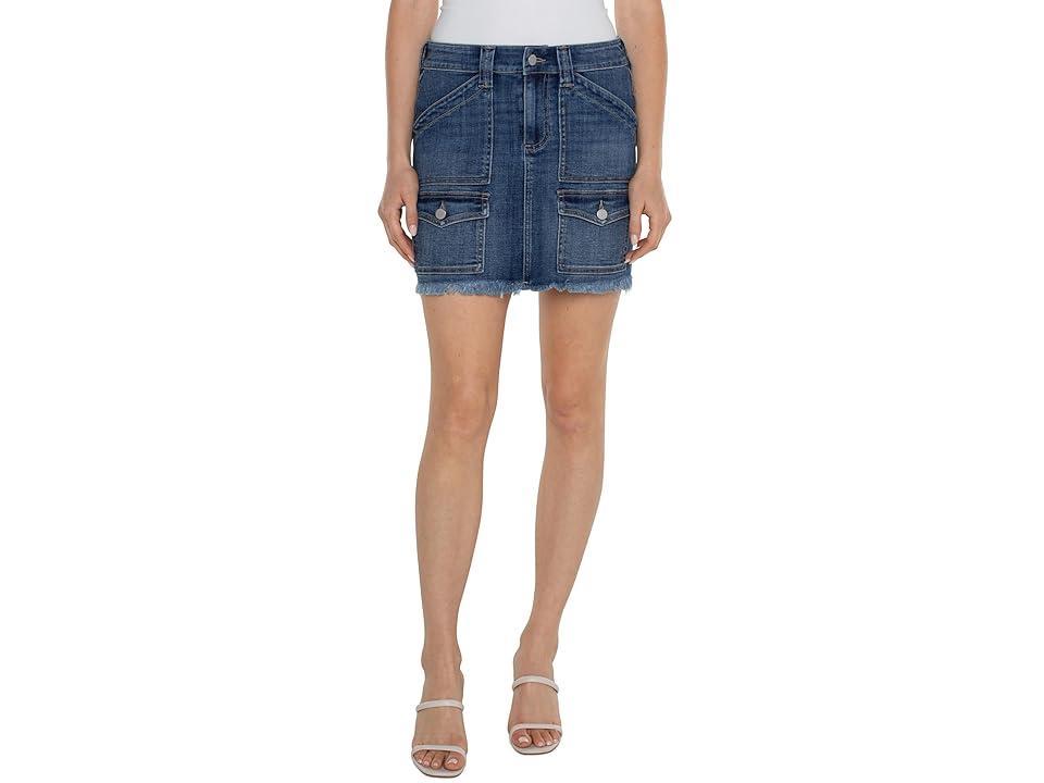 Liverpool Los Angeles Frayed Hem Denim Cargo Miniskirt Product Image