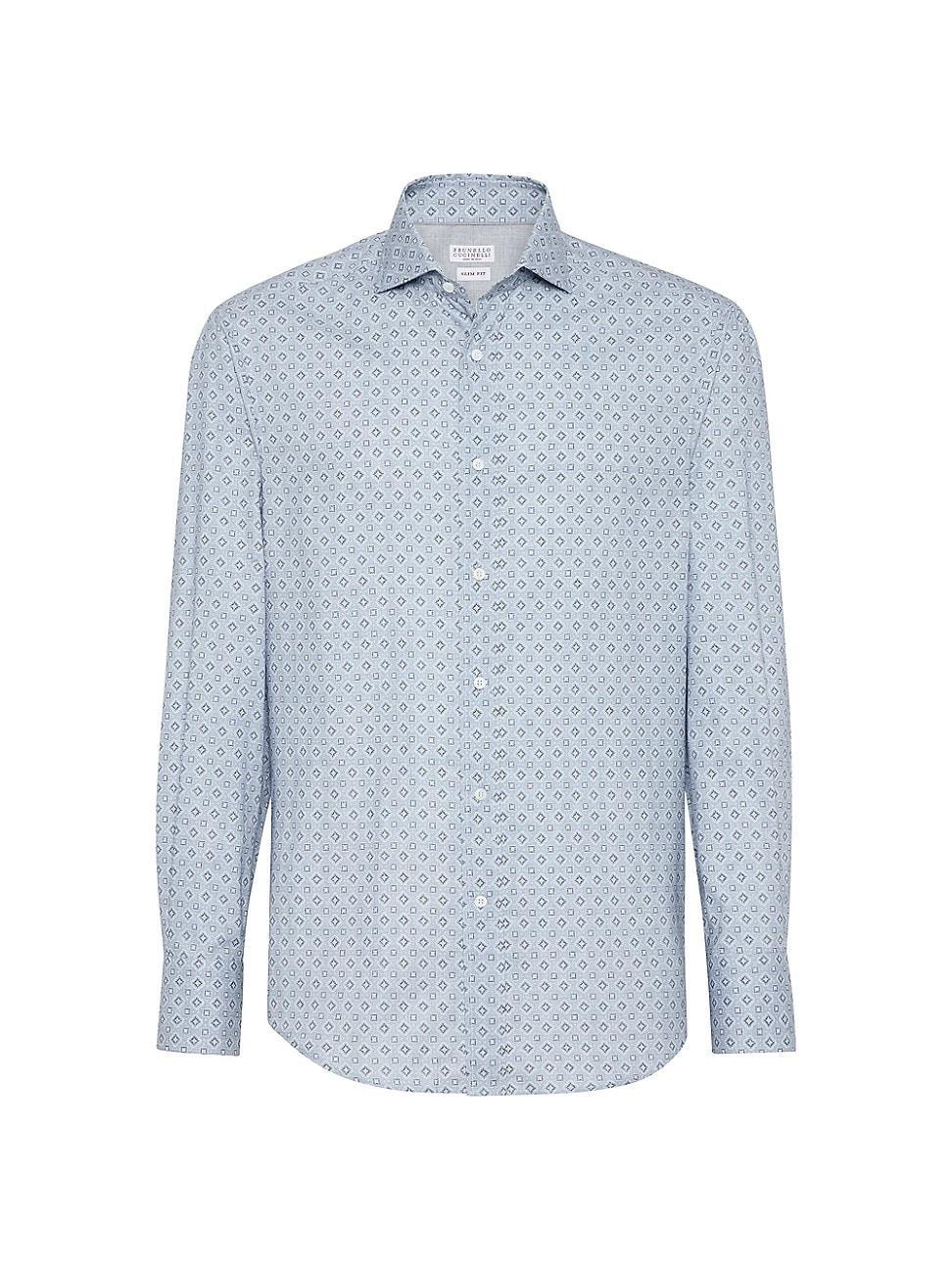 Mens Geometric Print Slim Fit Shirt with Spread Collar Product Image