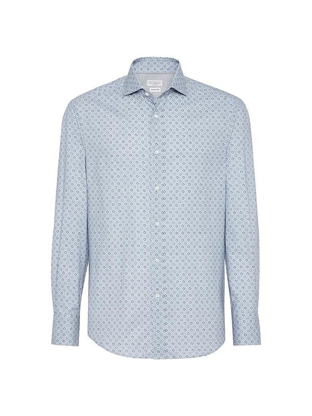 Mens Geometric Print Slim Fit Shirt with Spread Collar Product Image