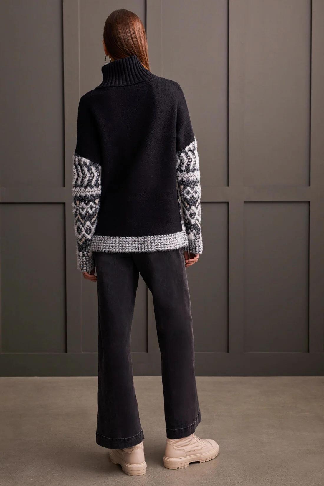 T-Neck Intarsia Sweater Product Image