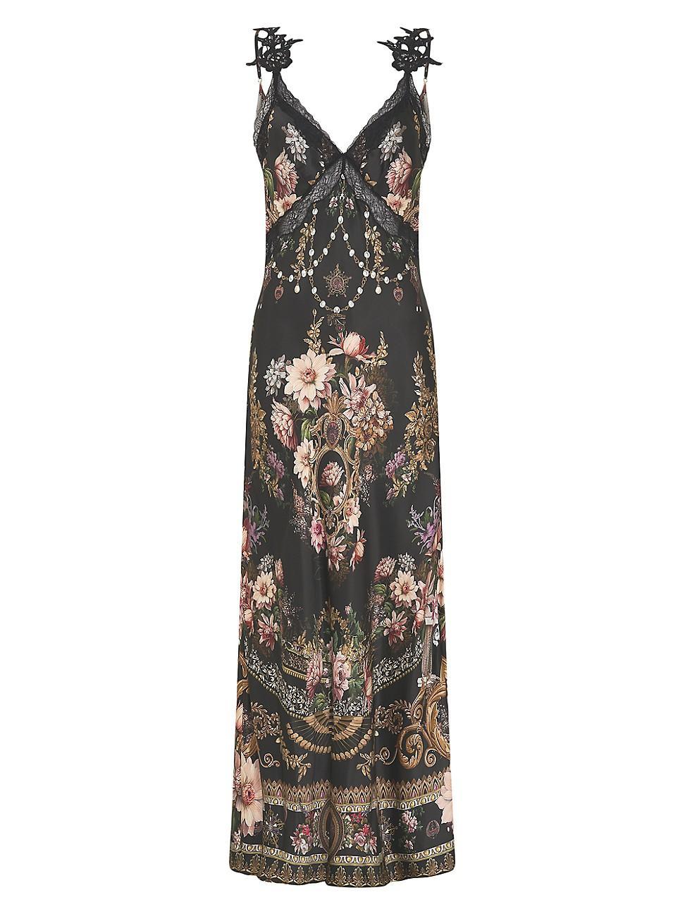 Womens Floral Silk Slip Midi-Dress Product Image