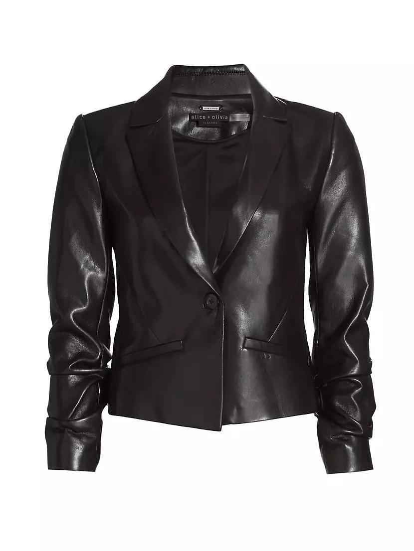 Vinnie Faux Leather Ruched-Sleeve Blazer Product Image