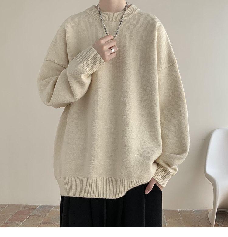 Crew Neck Plain Sweater Product Image