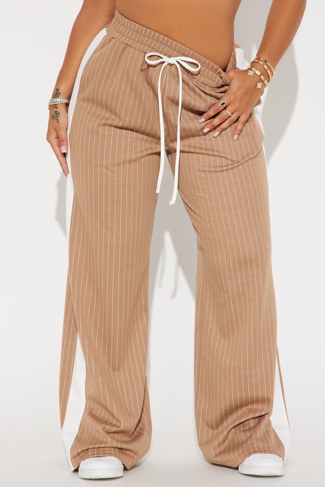 Want Nothing More Pinstripe Track Pant - Taupe/combo Product Image