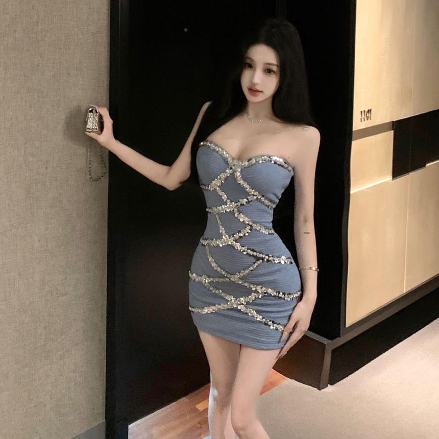 Strapless Sequin Mini Bodycon Dress Product Image