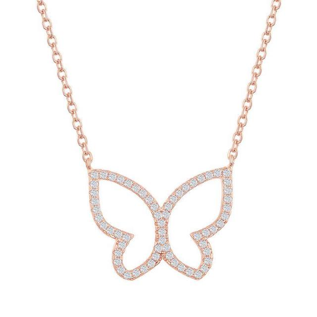 Sterling Silver Cubic Zirconia Open Butterfly Necklace, Womens Pink Tone Product Image