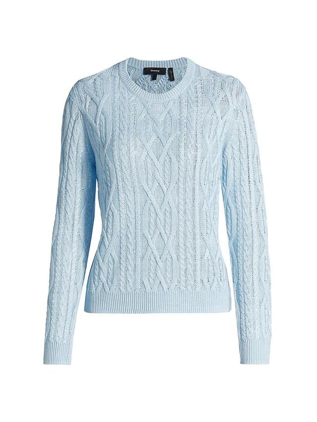 Womens Linen-Blend Cable-Knit Sweater Product Image