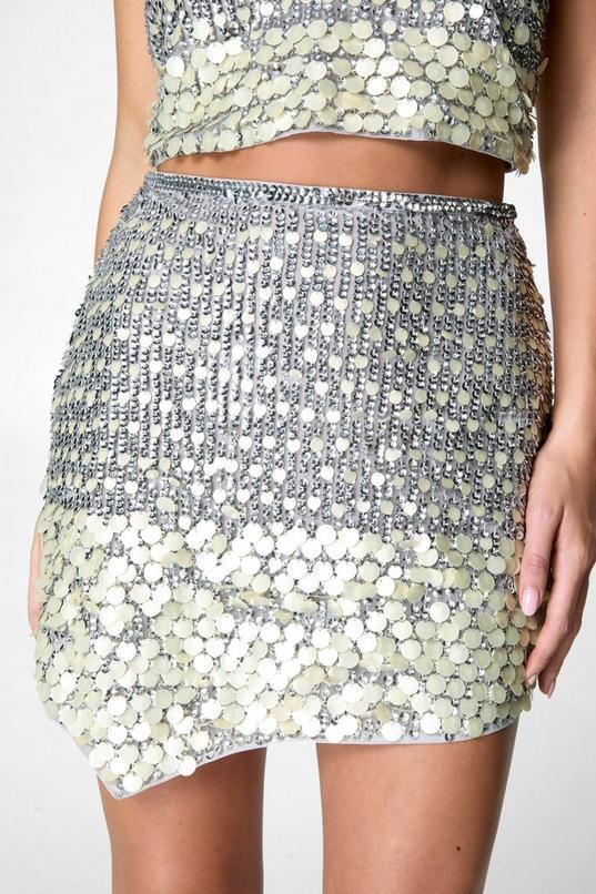 Limited Hand Embellished Mixed Sequin Asymmetric Mini Skirt Product Image