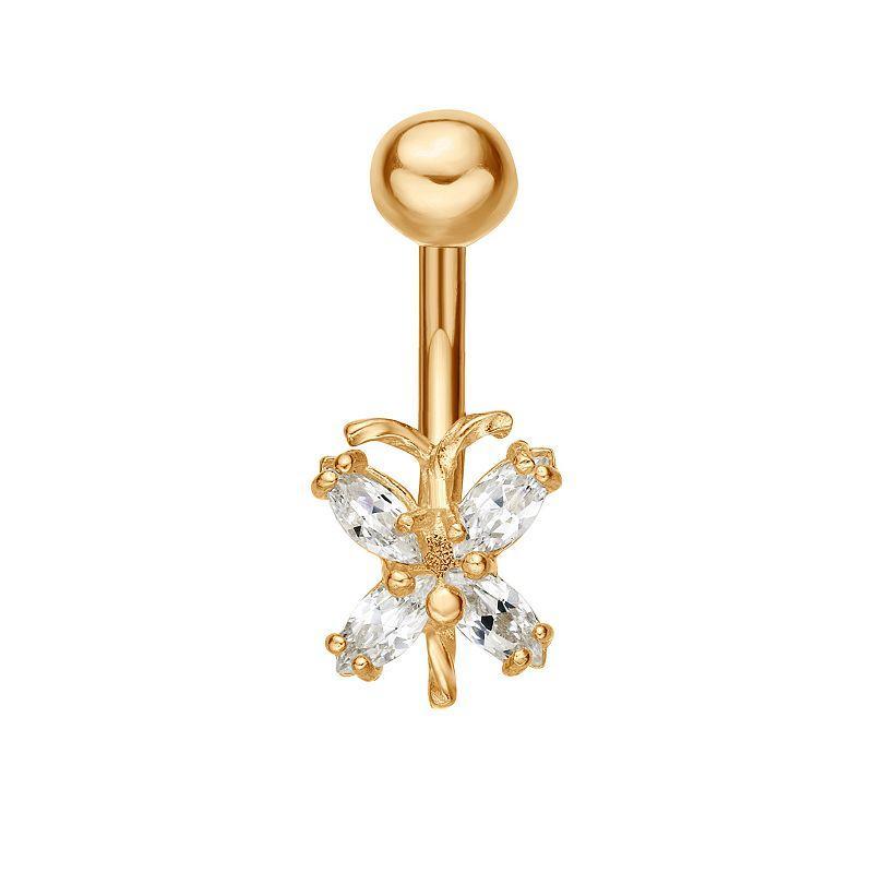 Lila Moon 10k Gold Cubic Zirconia Butterfly Belly Ring, Womens Product Image