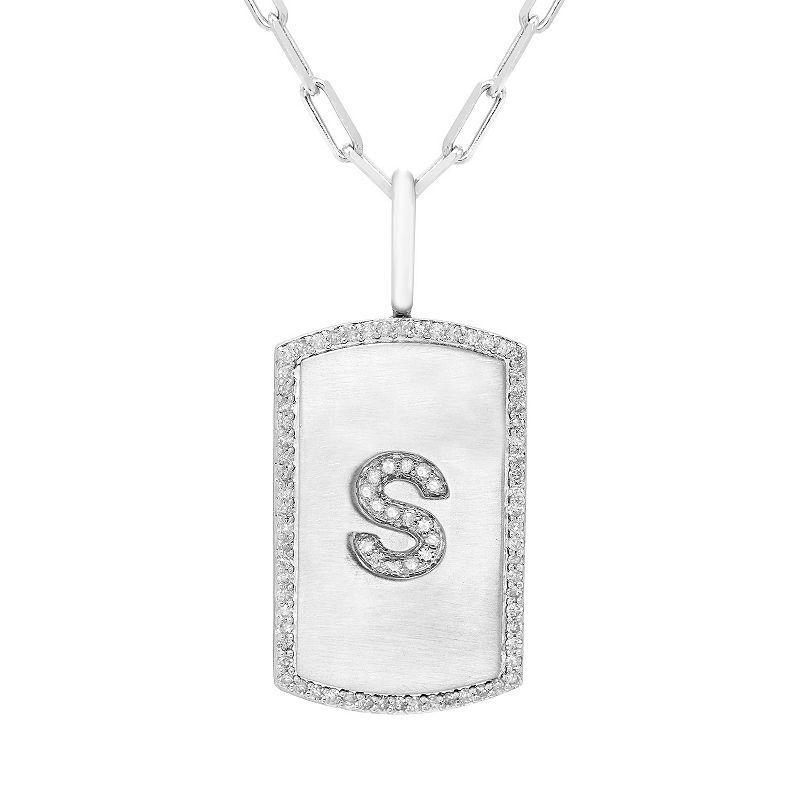 Its Personal Initial Sterling Silver & 1/4 Carat T.W. Diamond Dog Tag Necklace, Womens White Product Image