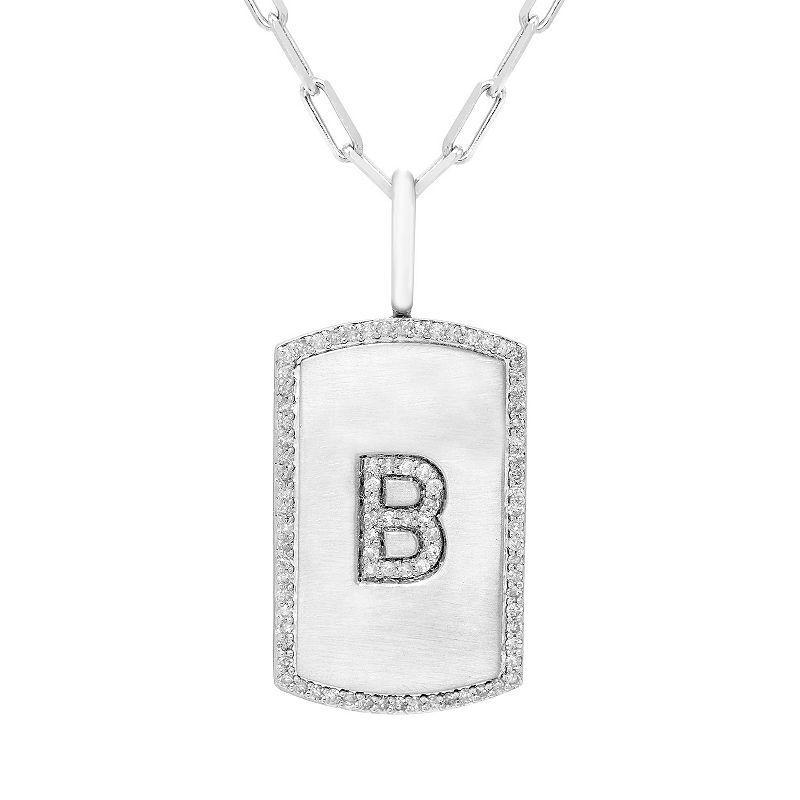 Its Personal Initial Sterling Silver & 1/4 Carat T.W. Diamond Dog Tag Necklace, Womens White Product Image