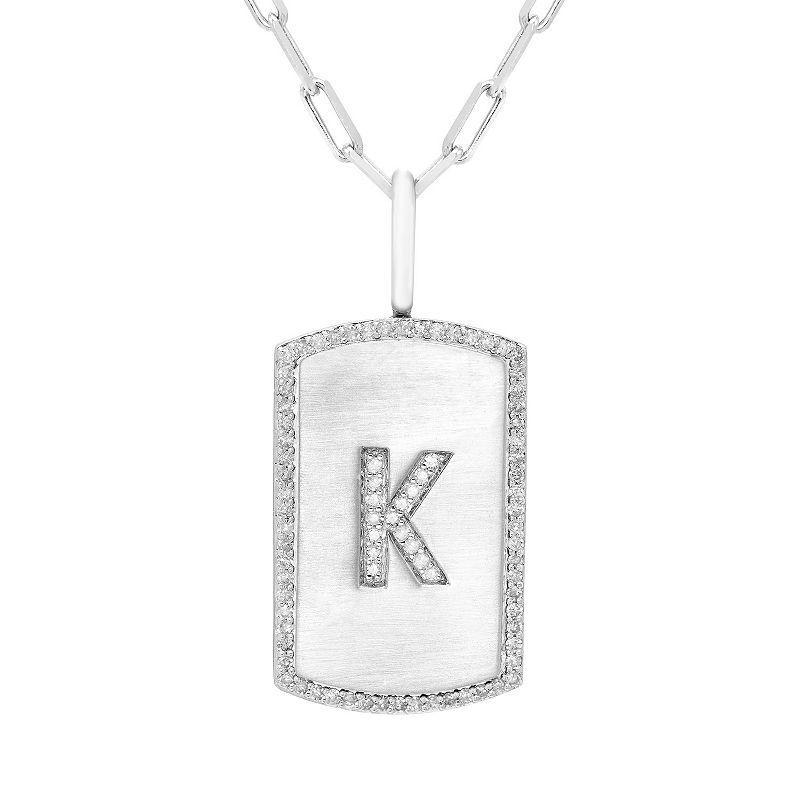 Its Personal Initial Sterling Silver & 1/4 Carat T.W. Diamond Dog Tag Necklace, Womens White Product Image