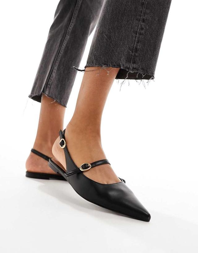 ASOS DESIGN Lucile pointed Mary Jane flats in black Product Image